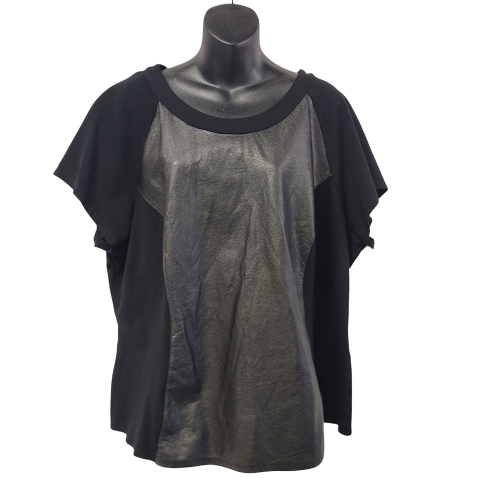 Lane Bryant Women's Black Faux Leather Panel Short Sleeve Top Plus Size 22/24